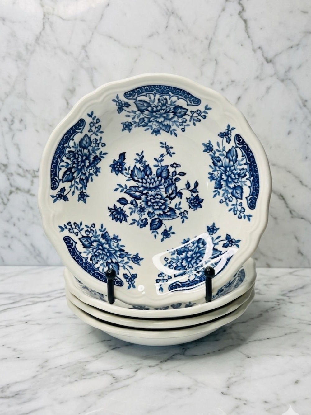 BLUE CARNATION Ironstone  6.5" x 1.5 "  Soup Bowl   JAPAN   Set Of 4
